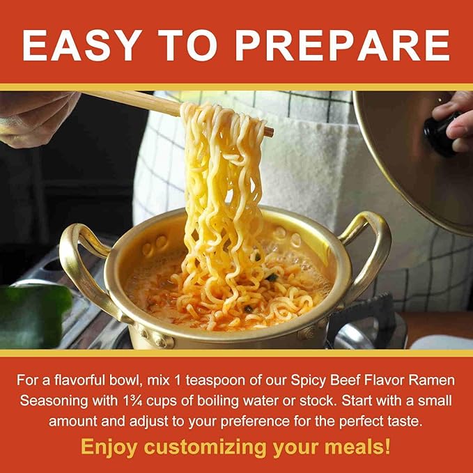 TALCUFON Korean Spicy Beef Ramen Seasoning Reduced Salt Gluten-Free Vegan Korean Noodle Soup Powder