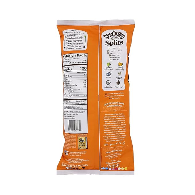 Unique Snacks Sprouted Splits Pretzels, Sprouted Pretzels, Delicious Homestyle Baked Snack Bag, OU