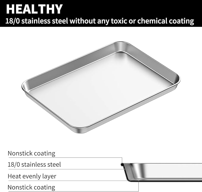 Baking Sheets Set of 2, Bastwe Stainless Steel Baking Pan Tray Cookie Sheet, Size 10 x 8 x 1 inch
