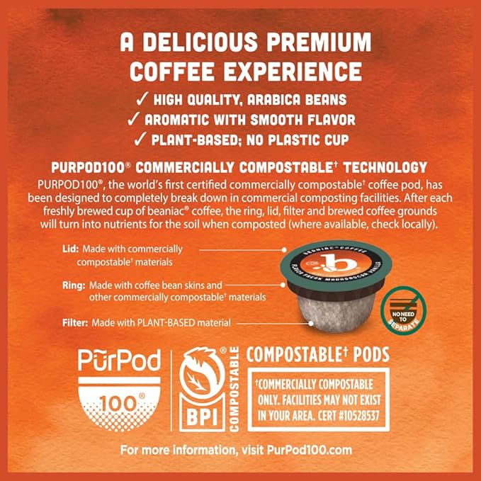 beaniac Flavor Freak Madagascar Vanilla, Flavored Light Roast, Single Serve Compostable K Cup