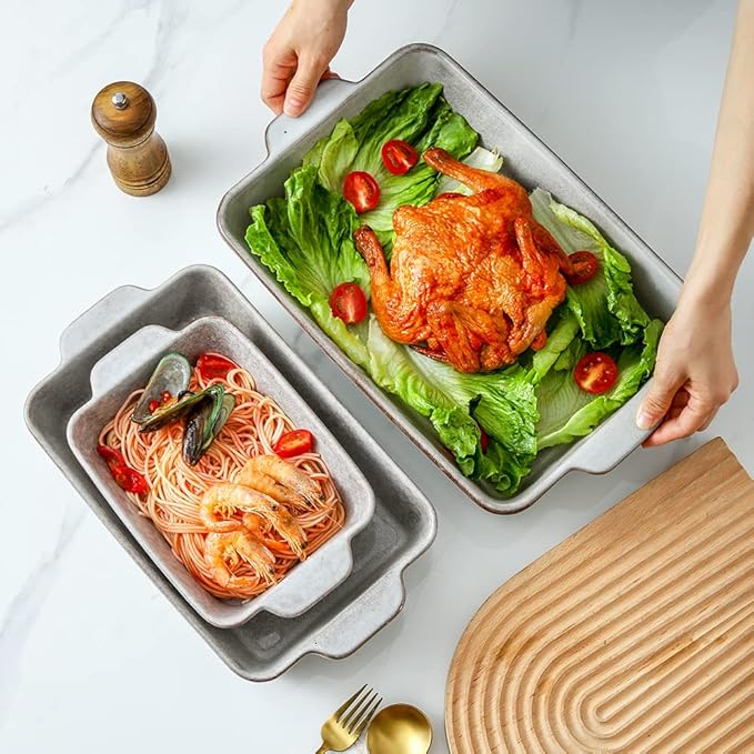 KOOV Bakeware Set, Ceramic Baking Dish Set, Rectangular Casserole Dish Set, lasagna Pan, Baking