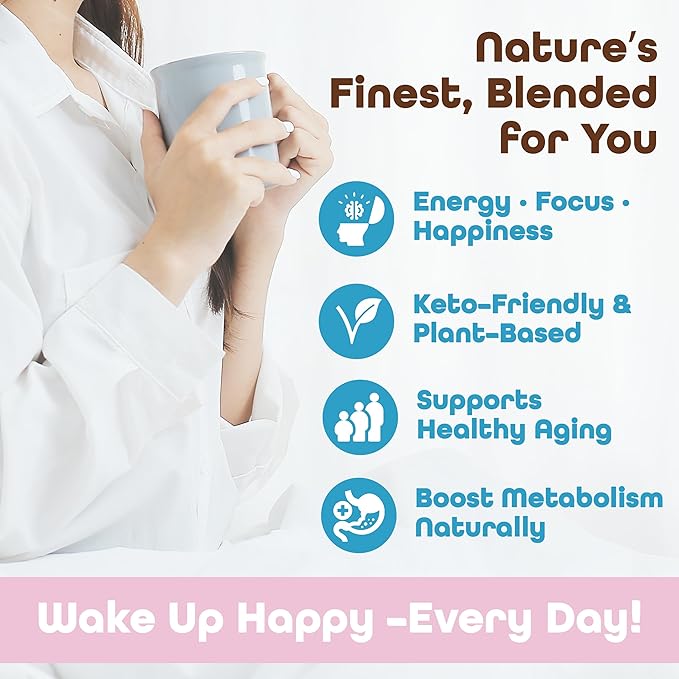 Wakers HAPPY Coffee supports energy, focus, anti-aging, and metabolism. Made in the USA with