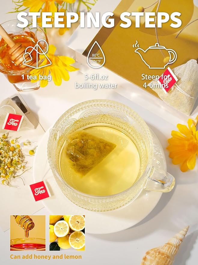 TeeLux Chamomile Tea Bags, 1.5g/bag, Pure Natural Chamomile Flowers Herbal Tea, Caffeine Free, 100