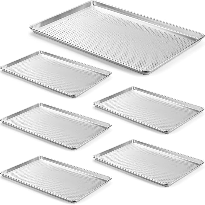 CURTA 6 Pack Aluminum Sheet Pan Perforated, NSF Listed Full Size 26 x 18 inch Commercial Bakery