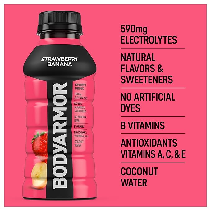 BODYARMOR Sports Drink Sports Beverage, Strawberry Banana, Coconut Water Hydration, Natural Flavors