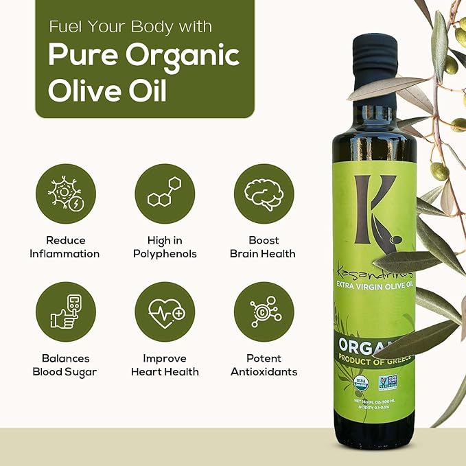 Kasandrinos Organic Olive Oil Extra Virgin, Polyphenol Rich Greek Olive Oil, 100% Organic First