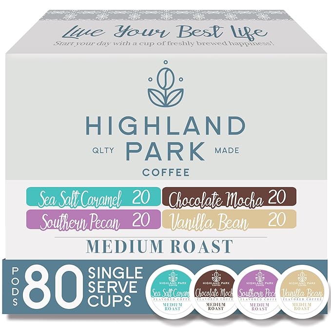 Highland Park Coffee Single Serve Coffee Pods Compatible with Keurig K Cup Brewers, Flavored
