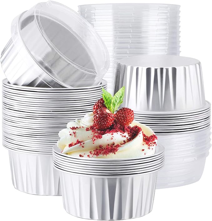 EUSOAR Muffin Cupcake Liners for Baking, 50pcs 5oz 125ml Disposable Ramekins, Aluminum Foil Muffin