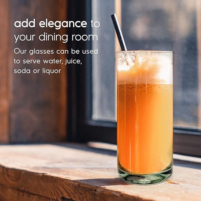 Clear 20 oz Tall Iced Tea Glasses (set of 6), Hand Blown Mexican Glassware, Recycled Glass Drinking
