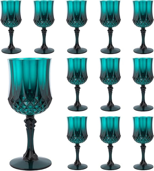 Plastic Wine Glasses，Plastic Goblets Vintage Style Cordial Drinking Glasses for Wedding Reception