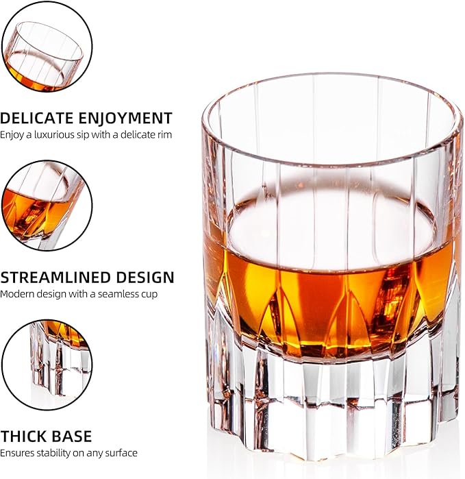 KAMMAK Crystal Whiskey Glasses Set of 2, Handcrafted 2.03oz Old Fashioned Glasses Stemless, Luxury