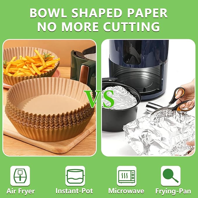 200PCS Air Fryer Liners Disposable: Round 7.9 Inch Non-Stick Airfryer Paper Liners - Food Grade