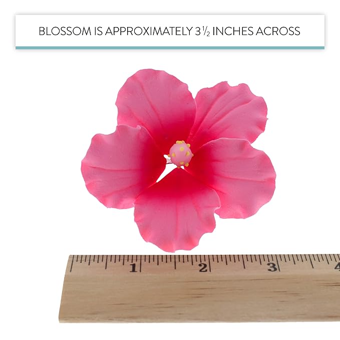 Global Sugar Art Hibiscus Sugar Cake Flowers, Hot Pink, Large, Hawaiian Cake Flower Large 3 Count