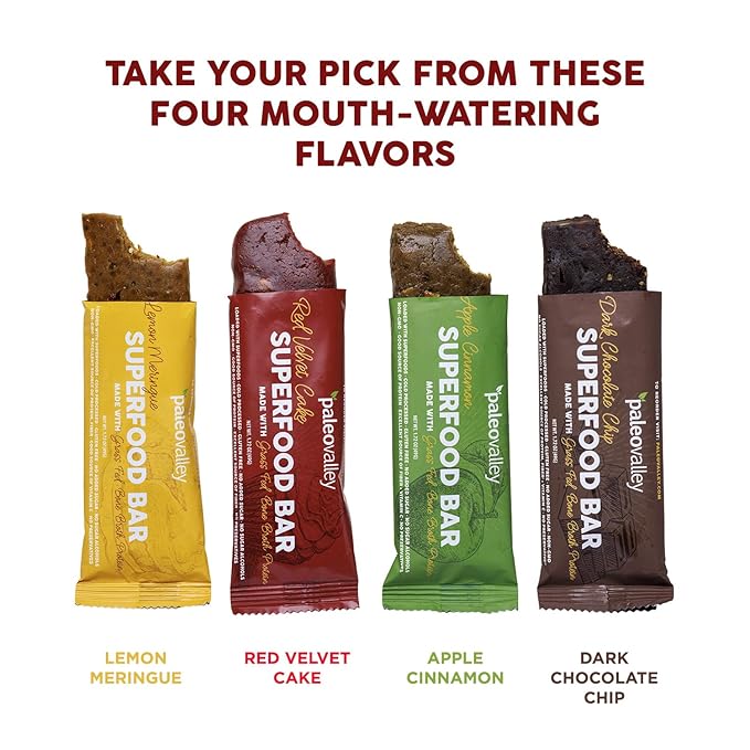 Paleovalley Superfood Bars – Red Velvet– 12 Pack – 9g Protein per Bar – Gluten-Free, Grain-Free