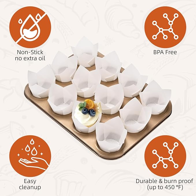 200pcs White Tulip Cupcake Liners for Baking Cups, Premium Parchment paper Tulip Muffin Liners