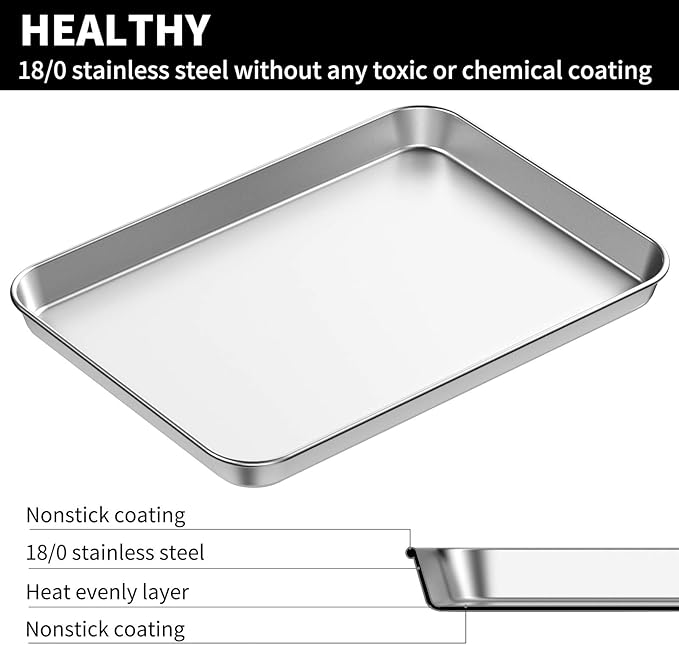 Baking Sheet Set of 2, Bastwe 18 inch Commercial Grade Stainless Steel Baking Pan, Professional