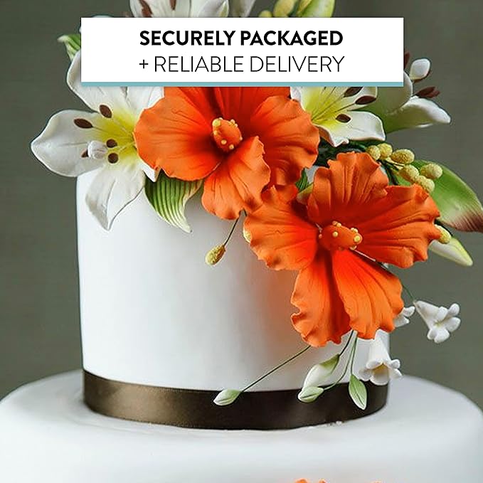 Global Sugar Art Hibiscus Sugar Cake Flowers, Orange with Deep Orange, Hawaiian Cake Flower Large 3