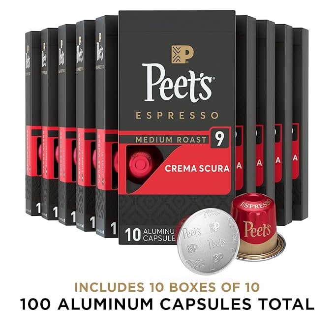 Peet's Coffee, Medium Roast Espresso Capsules, Compatible with Nespresso Original Machine - Crema