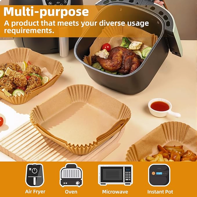 Air Fryer Paper Liners for 3-6 Qt, 7.1 x 7.1 inch Thickened Square Disposable Parchment Liner