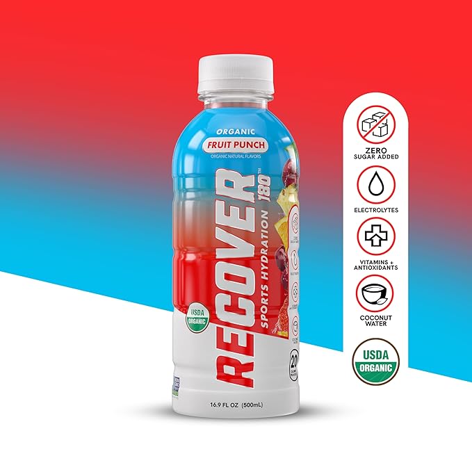 RECOVER 180 Organic Sports Hydration Drink, No Sugar Added, 20 Calorie Sports Beverage, Organic