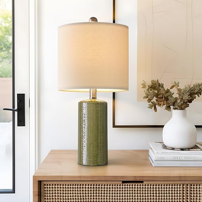 20.25" Small Single Table Lamp for Bedroom Modern Ceramic Nightstand Lamp Farmhouse Bedside Lamp