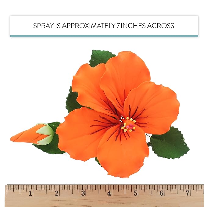 Global Sugar Art Hibiscus Sugar Cake Flowers Spray, Orange Hawaiian Cake Flower Large, 1 Count by