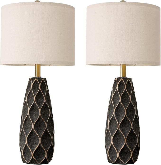 PORTRES 27.5" Ceramic Table Lamps for Bedroom Living Room Lamps Set of 2 Modern Bedside Nightstand