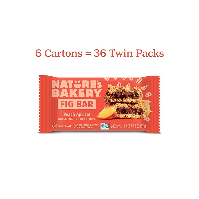 Nature's Bakery Whole Wheat Fig Bars, Peach Apricot, Real Fruit, Vegan, Non-GMO, Snack bar, 6 Count