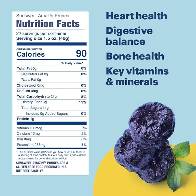 Sunsweet Amazin' Pitted Prunes - Dried Prunes Pitted Unsweetened - Gluten Free, Vegan, Low Fat