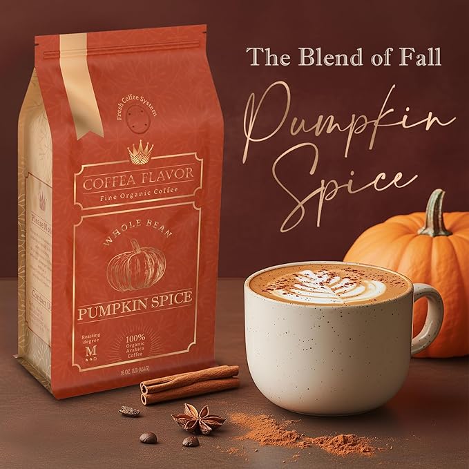 Pumpkin Spice Flavored Whole Bean Coffee ??Gourmet 100% Organic Arabica, Single Origin, Medium