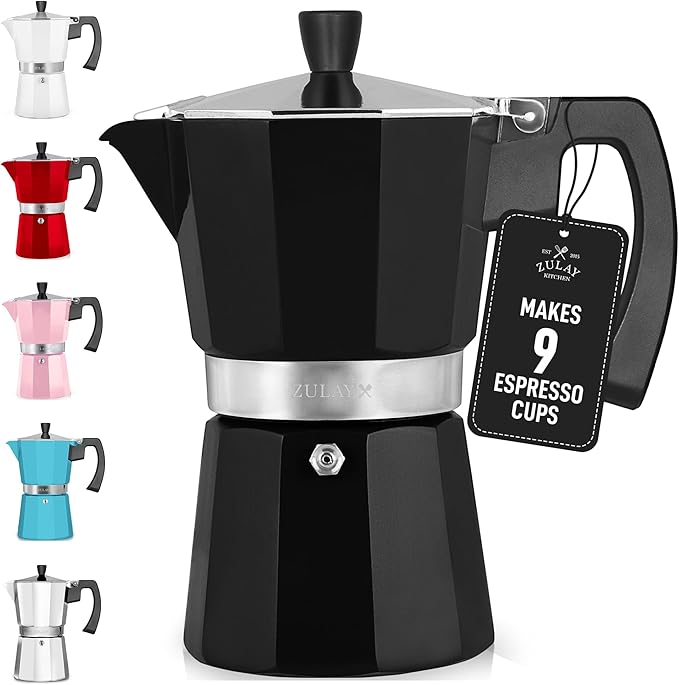 Zulay Moka Pot Espresso Stovetop Coffee Maker - Leak-Proof, Stainless Steel, Easy to Clean, Heat