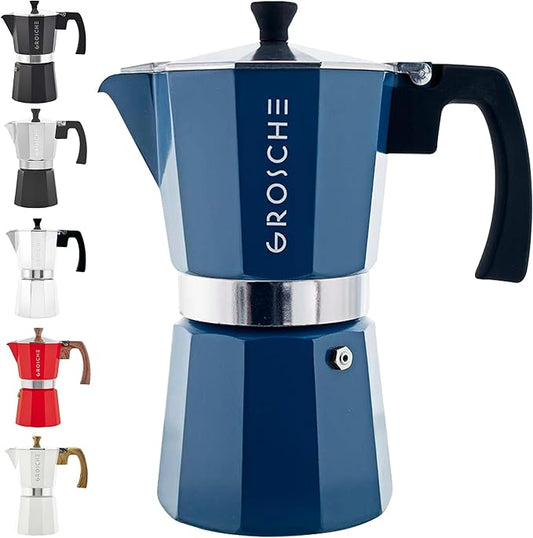 GROSCHE Milano Stovetop Espresso Maker Moka Pot 9 Espresso Cup, 15.2 oz, Blue. Stove top Coffee