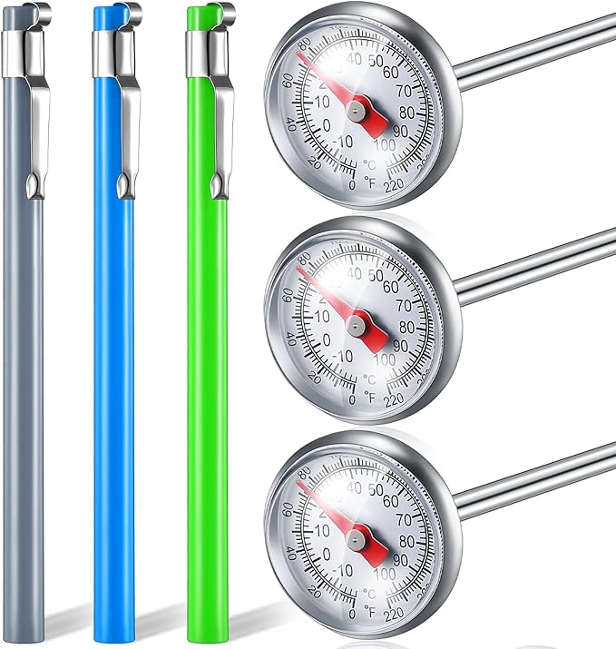 Xuhal 3 Pcs Stainless Steel Kitchen Thermometer with 5 Inch Long Stem 1 Inch Dial Thermometer Milk