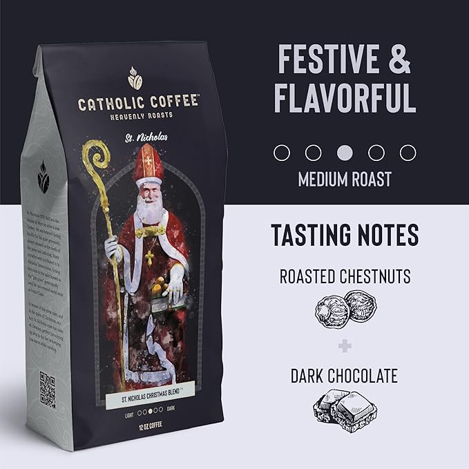 Catholic Coffee St. Nicholas Christmas Blend | Medium Roast Ground Coffee ??Roasted Chestnut & Dark