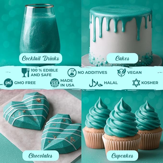 Bulk (20g) Luster Dust Edible Cake Decorations, Teal Edible Dust for Cake Edible Luster Dust for
