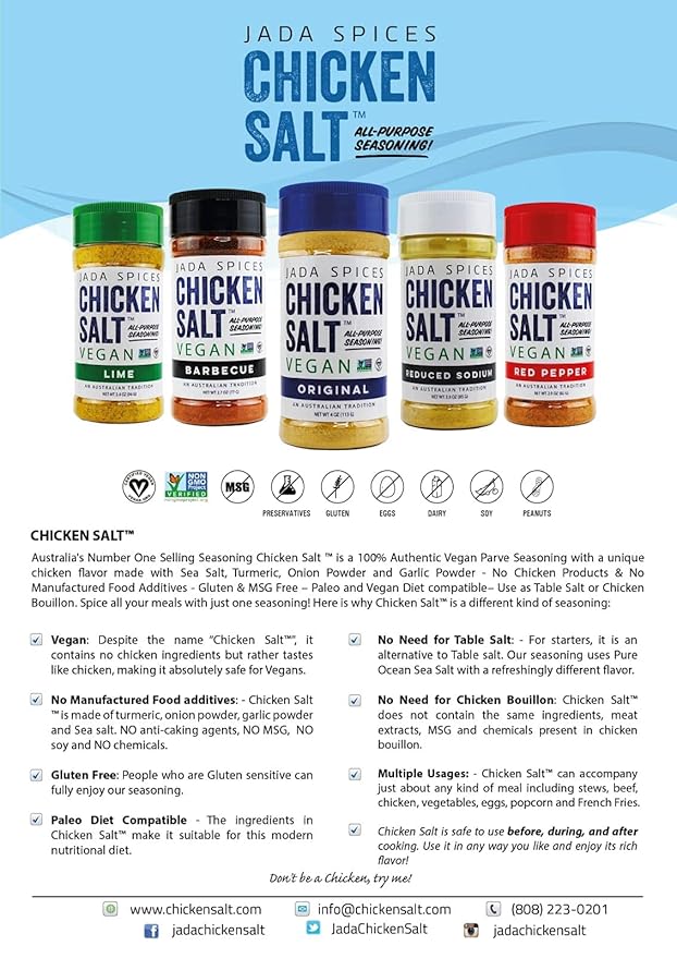 JADA Spices Chicken Salt Spice and Seasoning - Original, BBQ - Vegan, Keto & Paleo Friendly