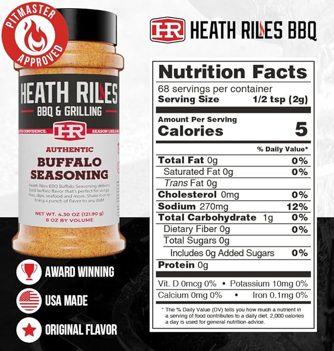 Heath Riles BBQ Rub - Buffalo Seasoning, Champion Pitmaster Recipe, Legendary Rubs For Smoking &