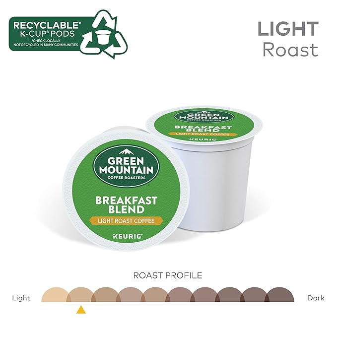 Green Mountain Coffee Roasters Breakfast Blend Keurig Single-Serve K-Cup Pods, Light Roast Coffee