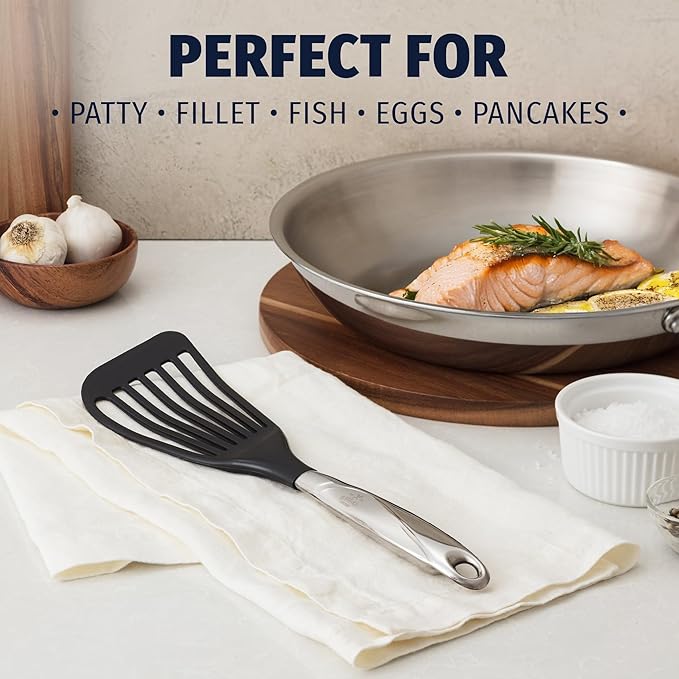 Zulay Kitchen Premium Fish Spatula Stainless Steel - Slotted, Non-Stick & Easy to Clean Fish Turner