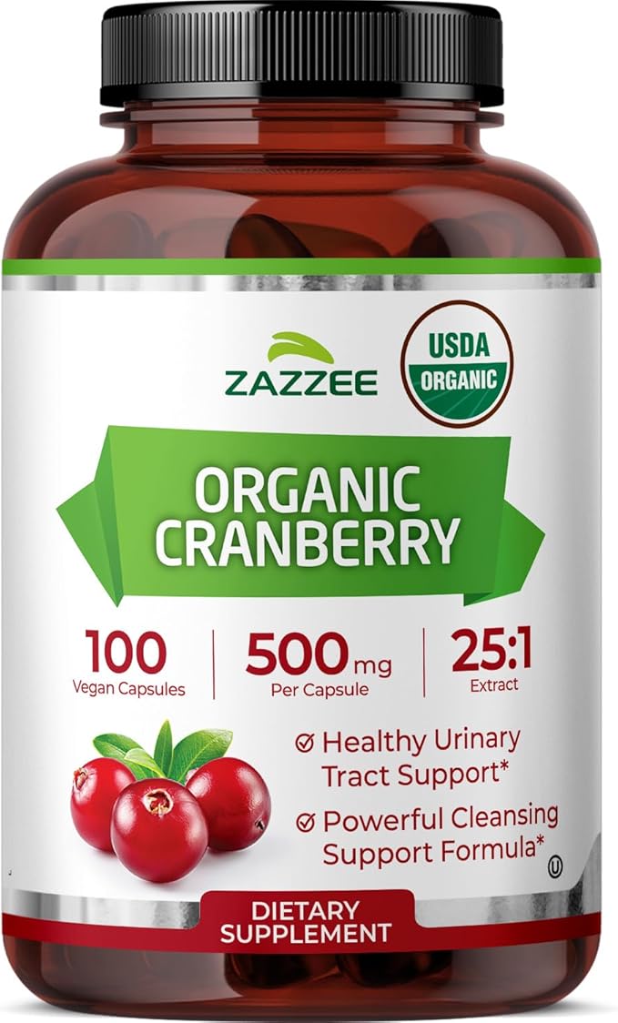Zazzee USDA Organic Cranberry 25:1 Extract, 500 mg per Capsule, 100 Vegan Capsules, Over 3 Month