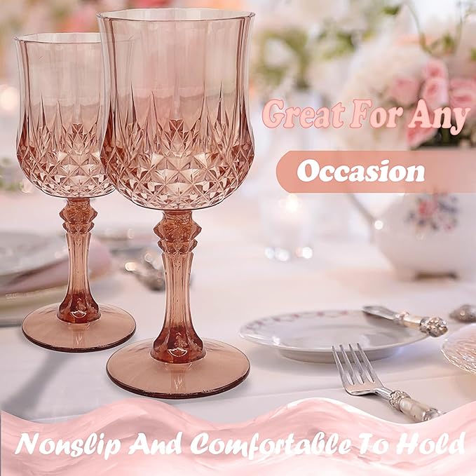 12 PCS Rose Gold Plastic Wine Glasses，Cordial Glasses，Goblets，Can be Used for Weddings, Everyday