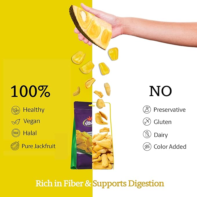 Vinamit Dried Jackfruit Chips | Vacuum Fried Dried Jackfruit | Pack 2 of 7.4 oz Bag | Naturally