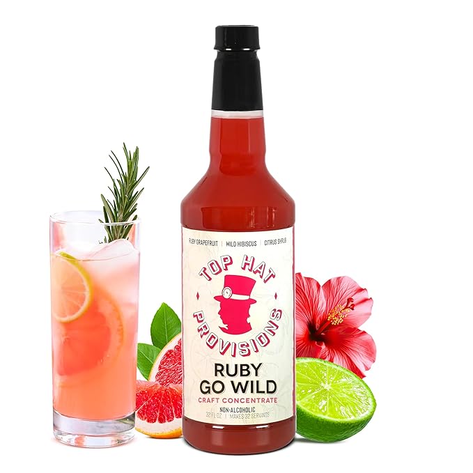 Top Hat Ruby Go Wild - Hibiscus & Grapefruit Flavor - Paloma Drink Mix - Hibiscus Syrup 5x