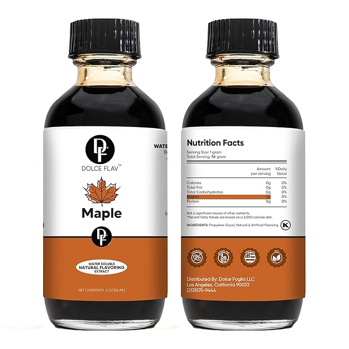 Dolce Flav Maple Extract - 2 Ounce Water-Soluble Multipurpose Flavoring Ideal for Baked Goods