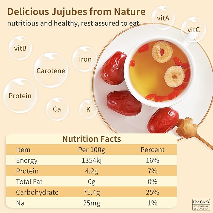 Hee Creek Chinese Jujube Dates 500g (1.1LB) dried red date High Grade Dried Red Dates Fruit Jujubes