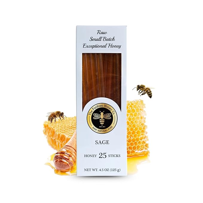 Sage Honey Straws, 25 Count - Raw Honey Sticks for Tea and Coffee - Perfect for Hot Beverages