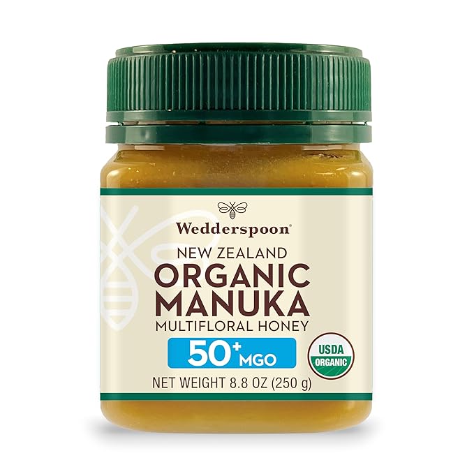 Wedderspoon Raw Premium USDA Certified Organic Manuka Honey, 50+ MGO, 8.8 Oz, Unpasteurized New