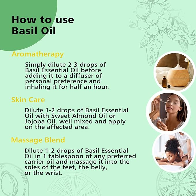 Basil Essential Oil 1 Oz ??100% Pure Natural Basil Oil for Diffuser, Skin, Massage & DIY, Fresh