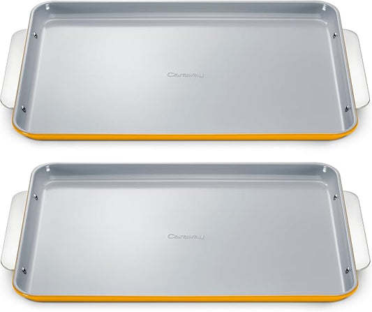 Caraway Non-Stick Ceramic Large Baking Sheet Duo - Naturally Slick Ceramic Coating - Non-Toxic