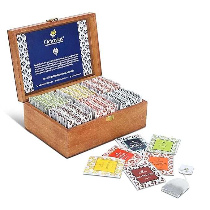 Octavius Gift's Select - Assorted Tea in Multi Design Printed Wooden Box | 6 Flavors, 90 Tea Bags |